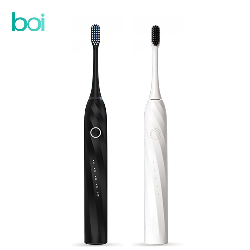 [Boi] 充電式5モードスマート時間ソニック電動歯ブラシクリーニング歯IPX7防水洗える交換ブラシヘッド