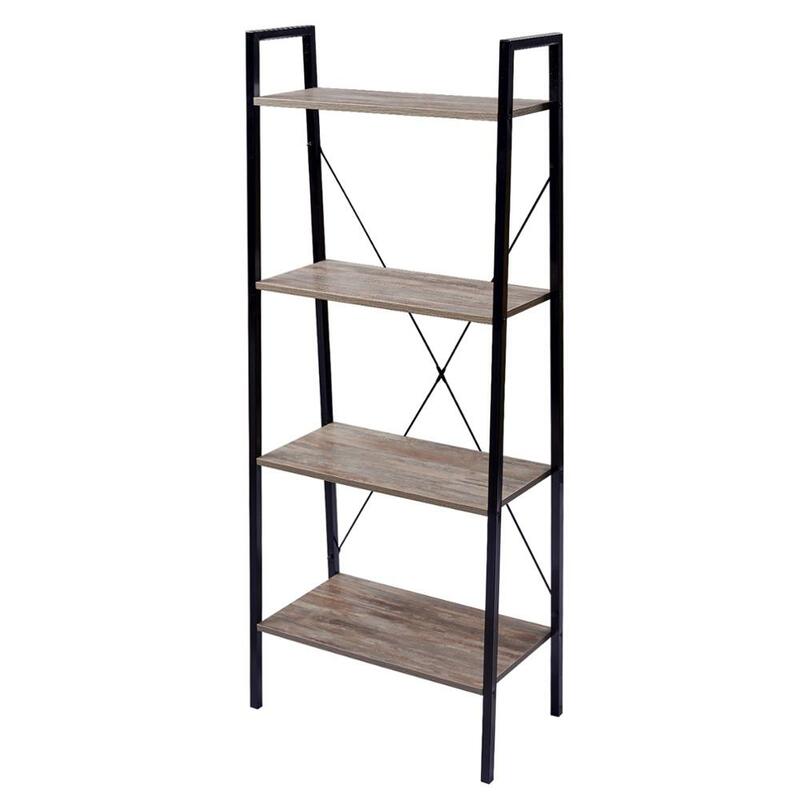 WOLTU 60*35*148cm 4-Tier Ladder Bookshelf Shelving Unit Wood Bookcase Frame for Living Room Bedroom Kitchen Dining Room Storage