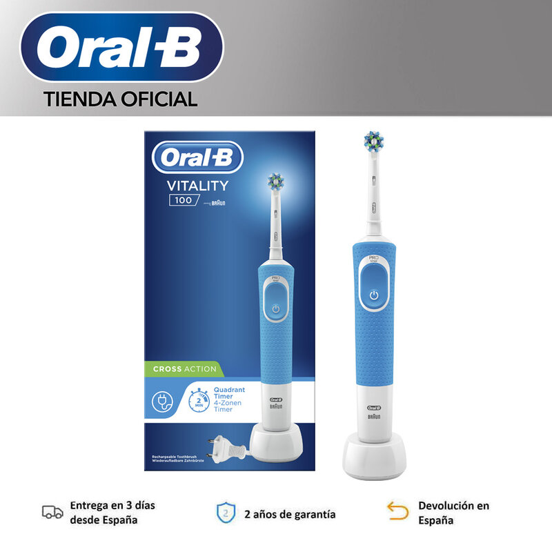 Oral B Vitality D100 CrossAction,สีขาว/สีดำแปรงสีฟันไฟฟ้าแบบชาร์จไฟได้,2Dทำความสะอาด,หัวOscillatesและหมุน