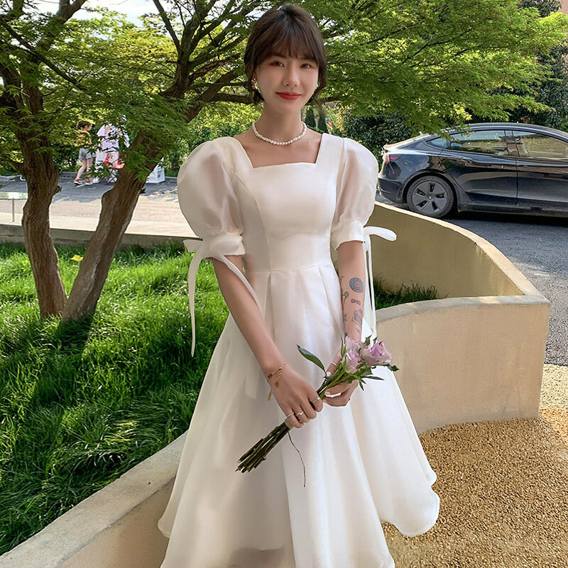 Vestido de casamento leve francês roupa diariamente pode usar vestido de festa para receber o registro de vestido de saia pequena feminino