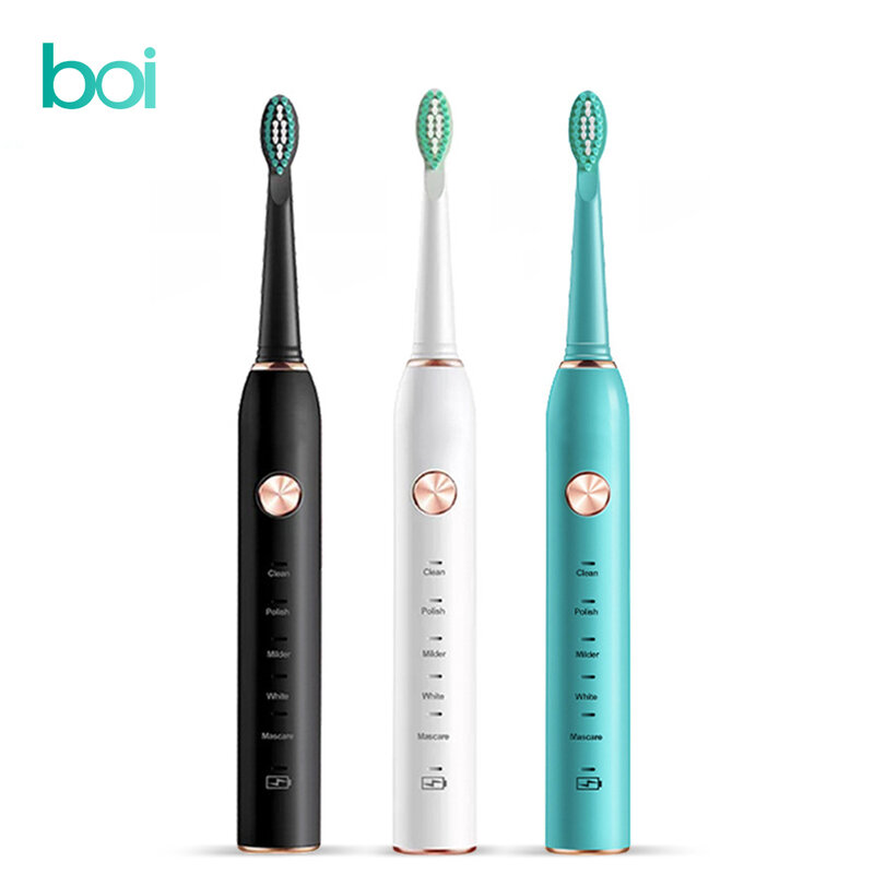 [Boi] ipx7 usb recarregável para adulto com substituição 8 escovas cabeças de limpeza dentes 5 modos inteligente sonic escova de dentes elétrica