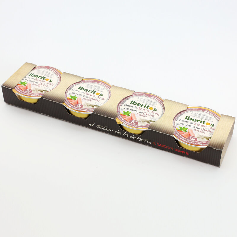 IBERITOS - Caja 16 packs de Crema de Jamon York con Queso fundido con 16 Packs de 4 unidades x 23g - YORK Y QUESO