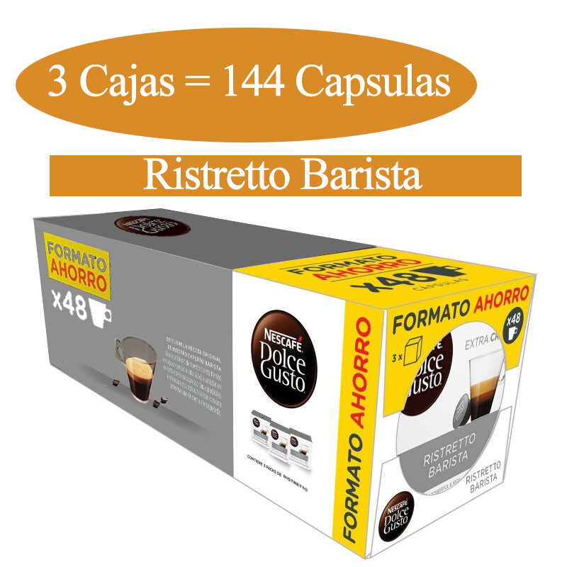Capsulas de cafe Dolce Gusto de Nespresso. Espresso intenso y Ardenza, cortado, con leche, Ristretto barista. Pack 144 capsulas