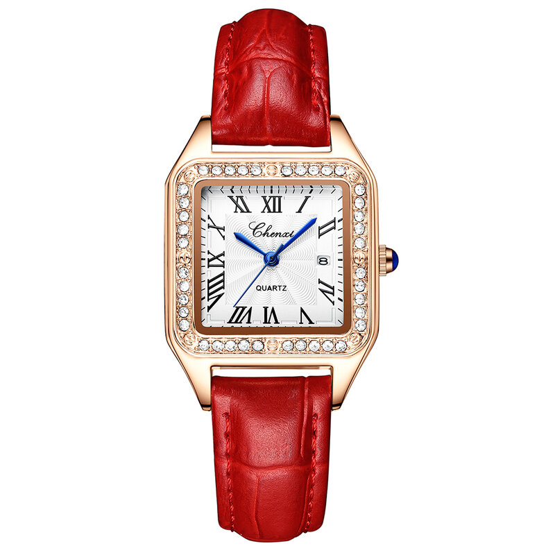 Relojes de cuarzo cuadrados para mujer, pulsera de negocios con diamantes de lujo, de cuero verde, informal, deportivo