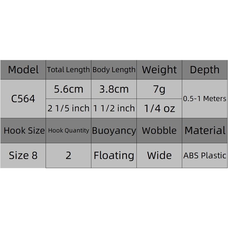 WLure-طعم صيد سمك الشبوط ، طعم متذبذب عريض ، ألوان متغيرة ، عمق 5.6 متر 2 #8 ، 0.5 سنتيمتر ، 7 جرام ، C564
