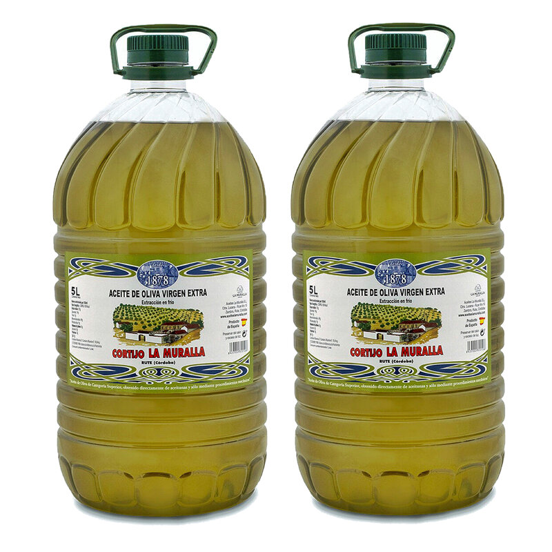 Aceite de Oliva Virgen Extra 5 litros (2 Garrafas), Cortijo La Muralla, Variedad Hojiblanca, Extracción en Frío, AOVE 100% Natural