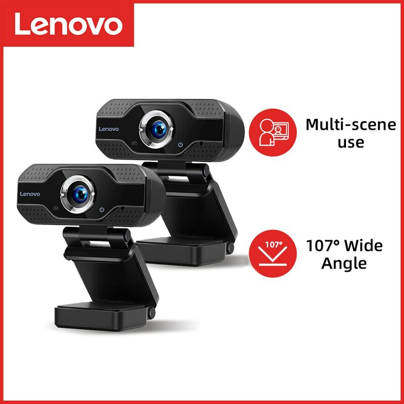Lenovo1080P Webcam Mini Komputer PC Kamera Web dengan Mikrofon Kamera Dapat Diputar untuk Siaran Langsung Panggilan Video Pekerjaan Konferensi