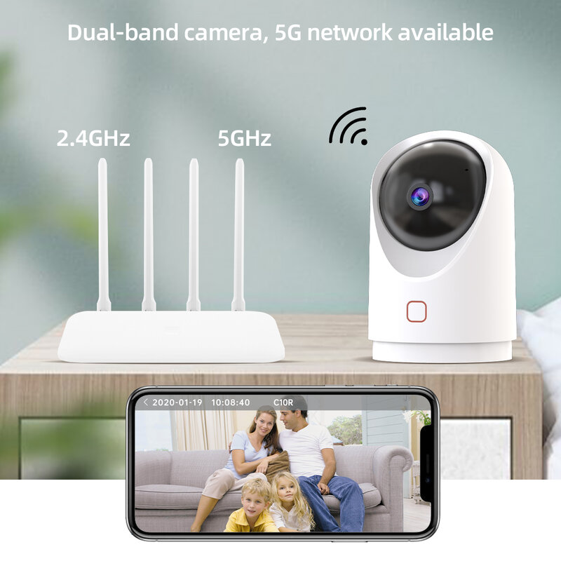 Lenovo 1080P Smart Dual-band IP Camera Surveillance Camera 2.4G/5G Wifi CCTV Camera Baby Monitor Two Way Speak For Home Security