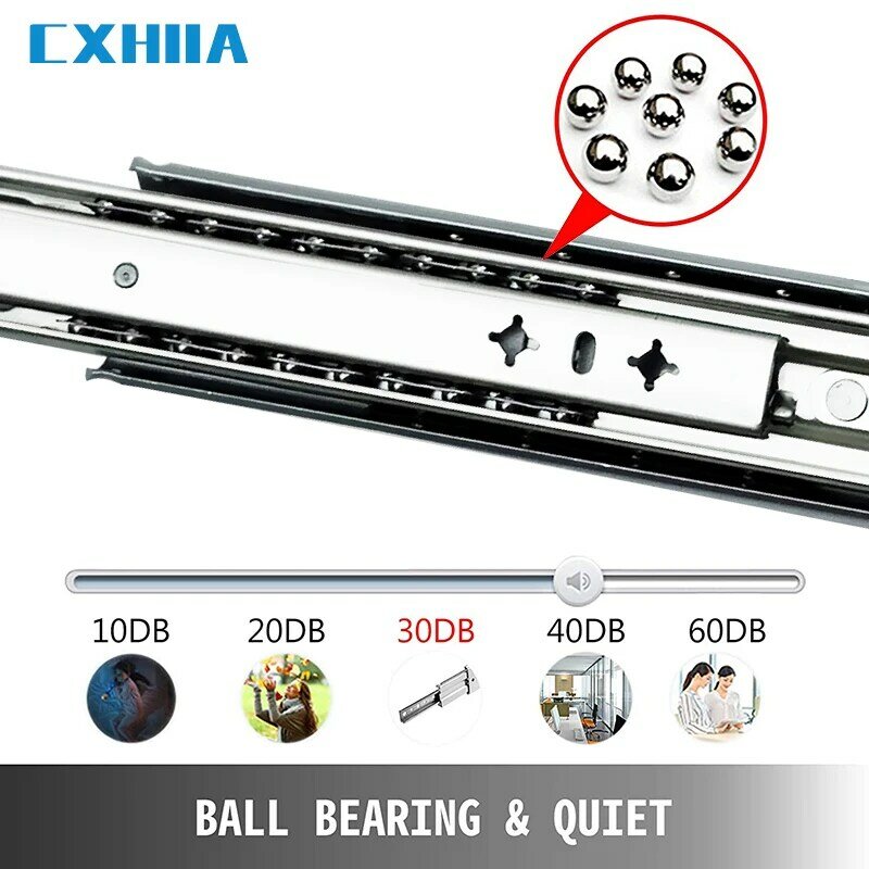 CXHIIA Heavy Duty Drawer Slides  with Lock 220 LB Bearing Capacity Full Extension 3 Section Industrial Locking