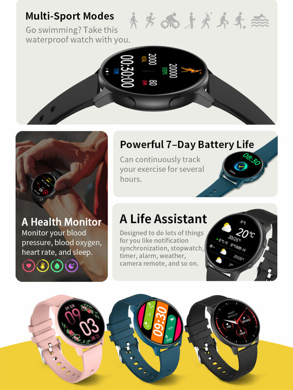 Смарт-часы женские Android Смарт-часы 2022 фитнес-часы для мужчин артериальное давление водонепроницаемые Смарт-часы Бесплатная доставка в Бразилию