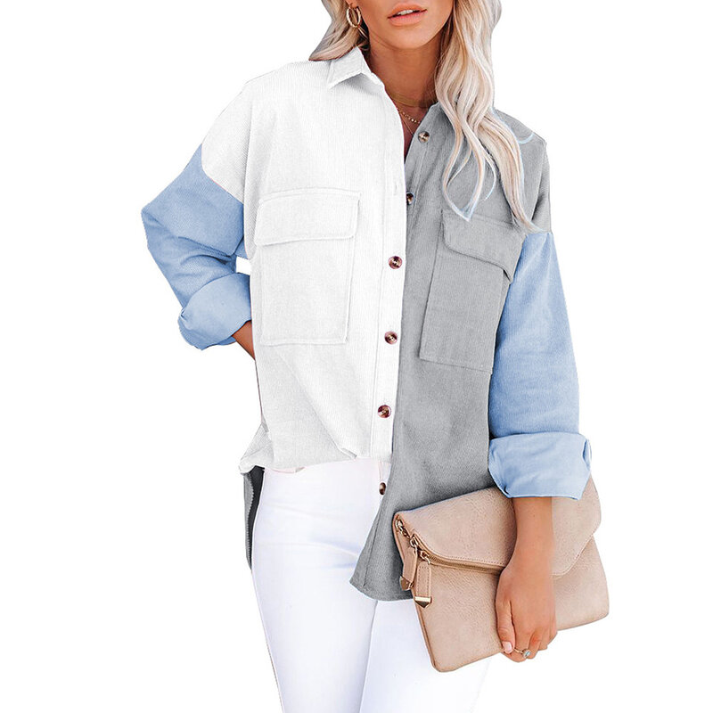 Blusa informal de manga larga para mujer, ropa de pana de Color liso, elegante, a la moda, para oficina