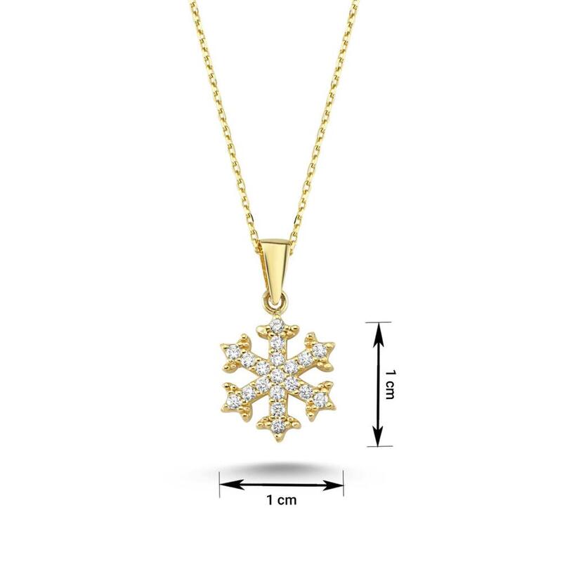 14k Gold Winter Schneeflocke Anhänger, Halskette