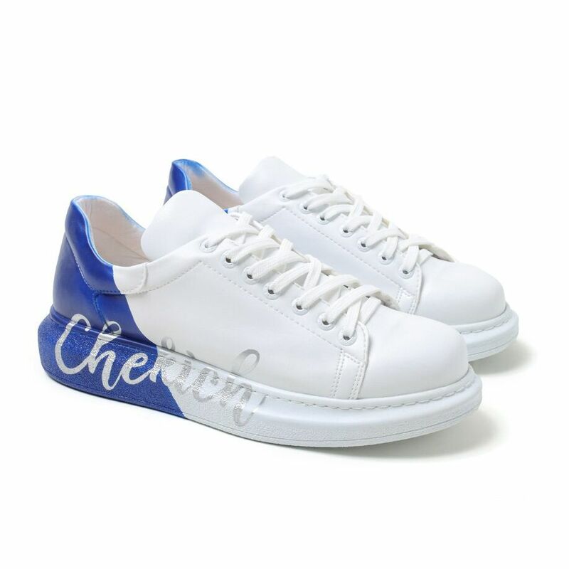 Chekich Men's and Women's Sneakers White Blue Mixed Color Written Lace-up Splash Pattern Unisex Shoes Odorless Casual Air Comfortable Lovers Different Options Hiking Spring Summer Autumn Seasons CH254 - 430