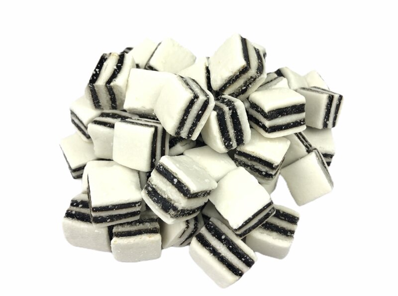Marmelade Zwart-wit Cubes Mint-Zoethout Mandarijn 100 Gr.