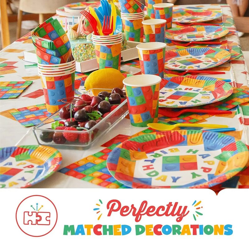 Building Blocks Children's Toys Theme Party Supplies Disposable Tableware Cup Plate Ballon Backdrop For Birthday Party Decor