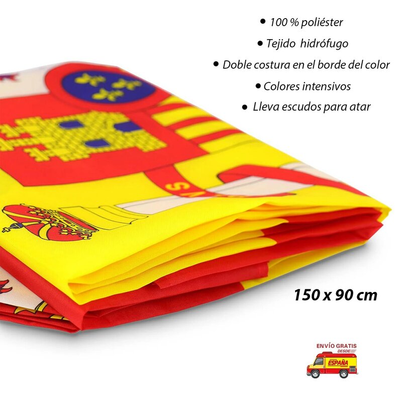 Royalty, Spanje Vlag Stof Met Schild, Grote Spaanse Vlag 150X90Cm Polyester, Gedrukt Dubbelzijdig