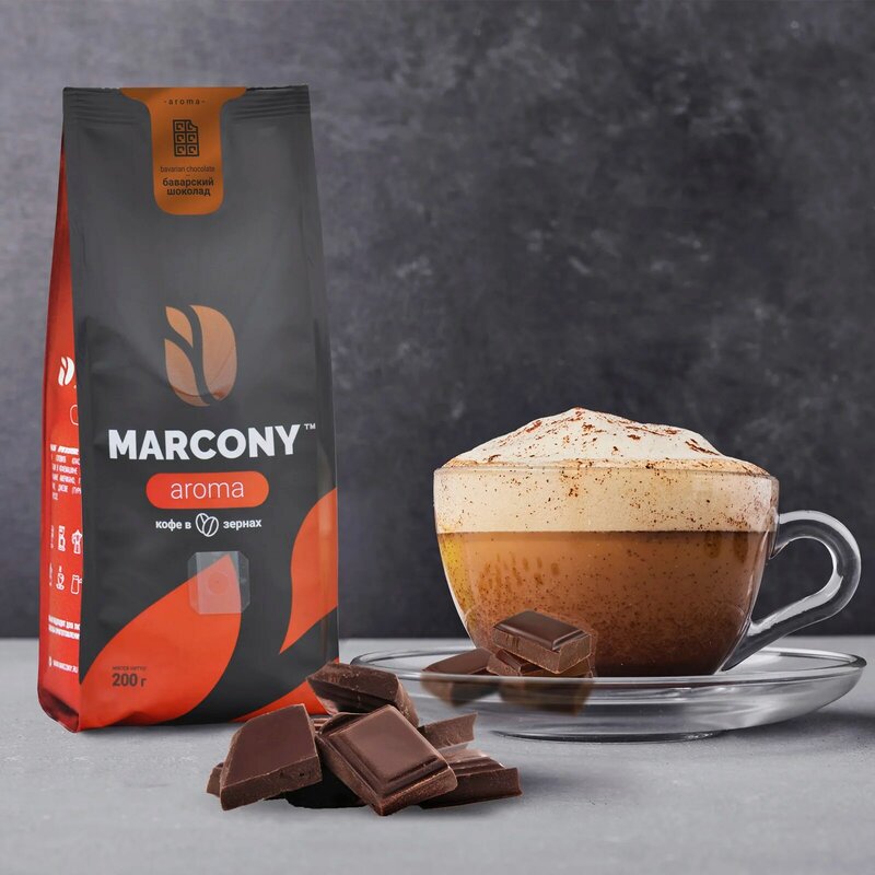 Grãos de café marcony aroma marconi aroma com sabor de chocolate bávaro 200g.