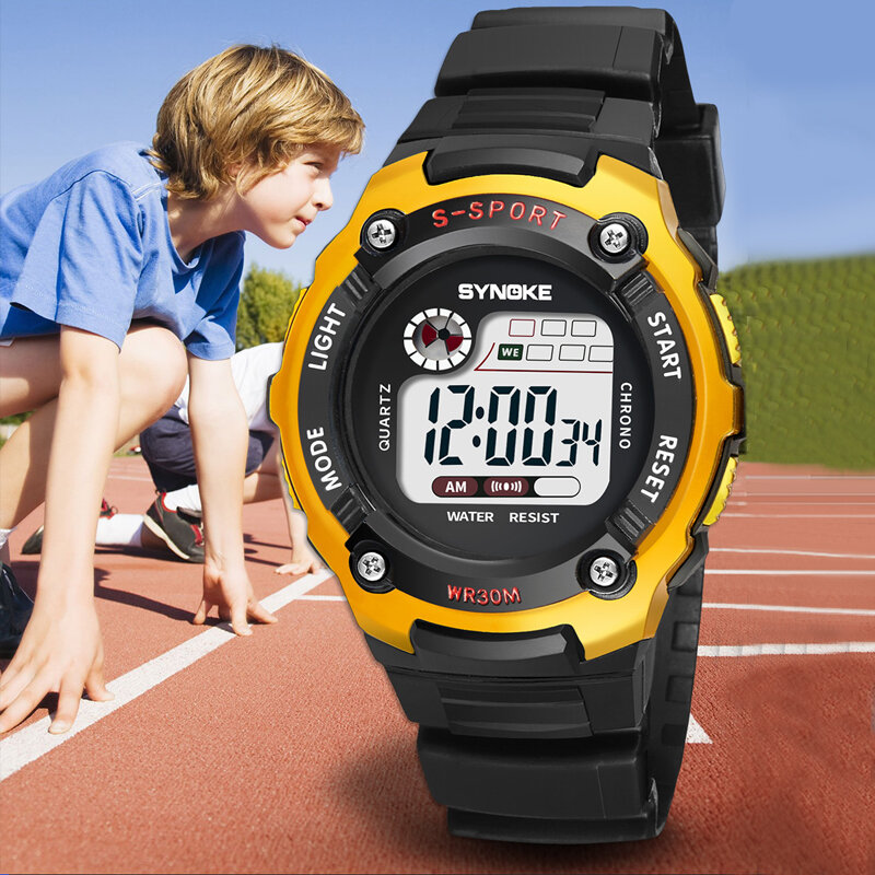 SYNOKE-relojes digitales multifunción para niños y niñas, pulsera electrónica con alarma LED, resistente al agua, deportiva, regalo para niños