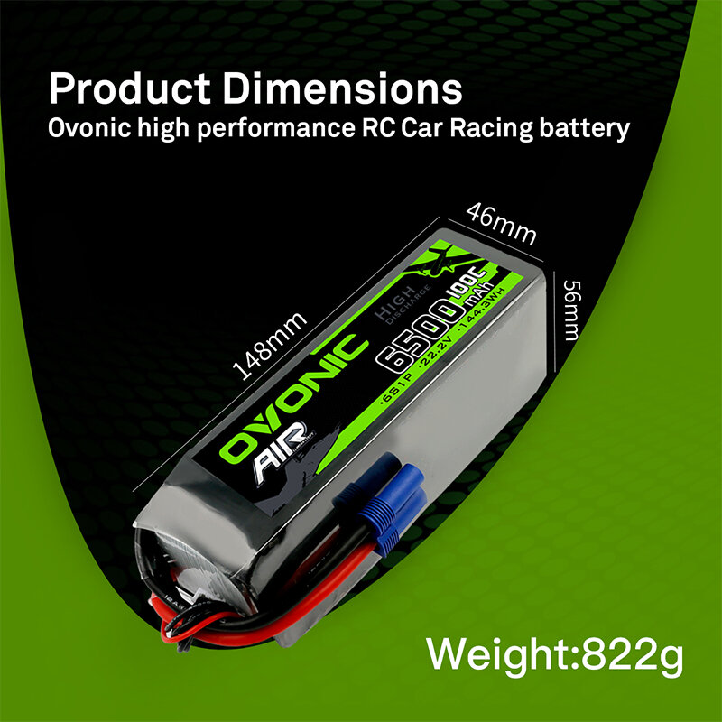 Ovonic-bateria de controle remoto, 22.2v, 6500 mah, 100c, 6s, rc, lipo, com plug ec5, para veículos 1/7 e 1/8, 1/10, para carrinho rc