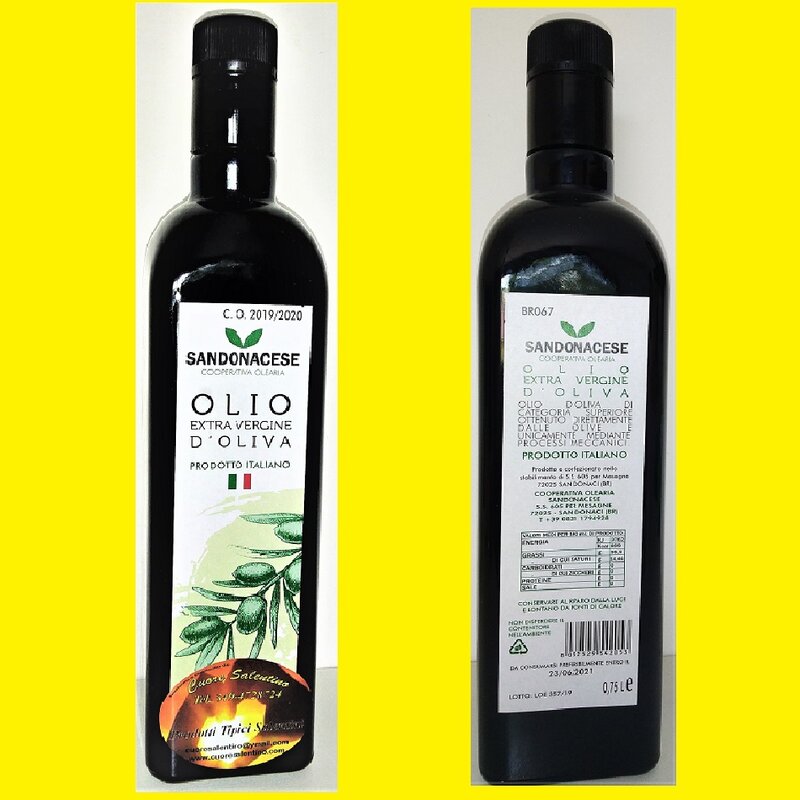 Olio Extra Vergine di Oliva Bottiglia 0,75 cl ,Made in Italy raccolta Olive dal Salento (Puglia)