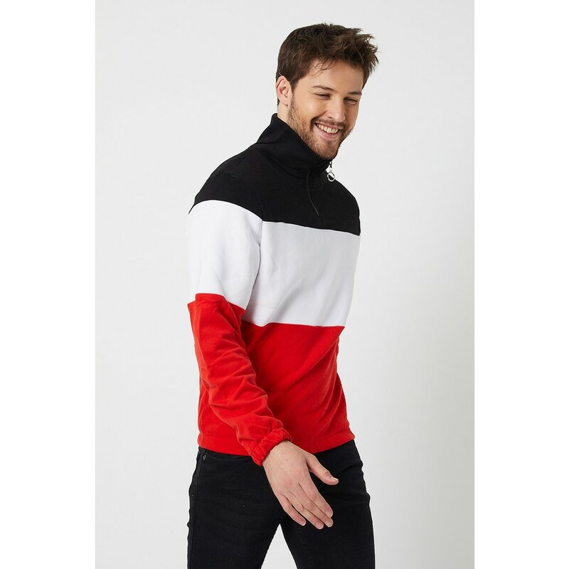 Gaya Keren Pria Hitam-putih-merah Setengah Ritsleting Warna-warni Sweatshırt Musim Gugur Musim Dingin Musim Semi Desain Elegan Mode Baru