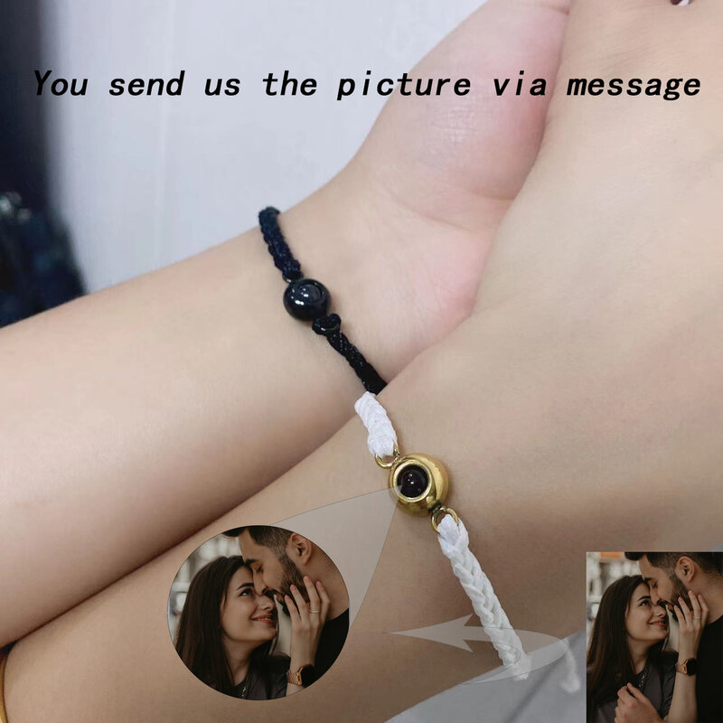 Spersonalizowane koło zdjęcie bransoletka projekcja bransoletki niestandardowe zdjęcie bransoletka z parą nekrobiżuteria prezent dla kobiet mężczyzn