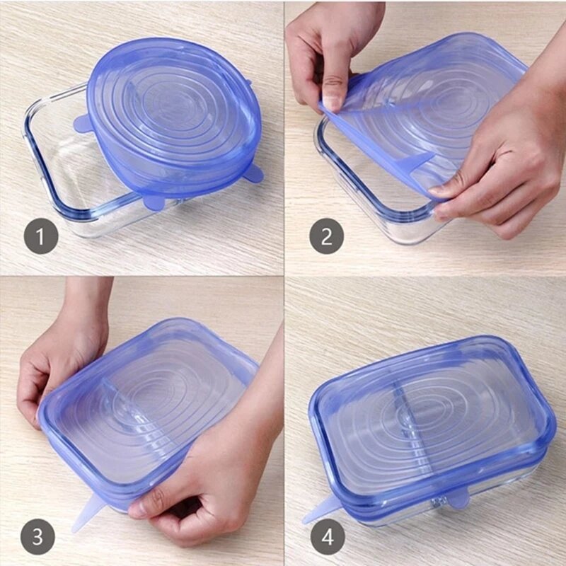 6Pcs Adaptable Silicone Lids Reusable Universal Food lids Cover Stretchable Washable Silicone Food Wrap Lid Kitchen Accessories