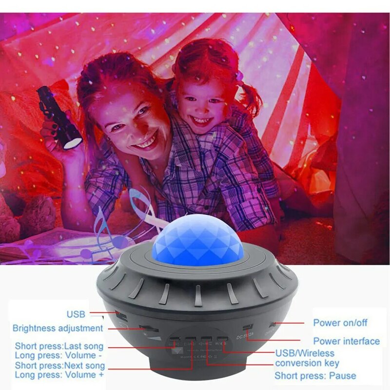 1 USB LED Star Night Light Music Star ry Water Wave LED proiettore luce proiettore Bluetooth proiettore attivato dal suono decorazioni luminose
