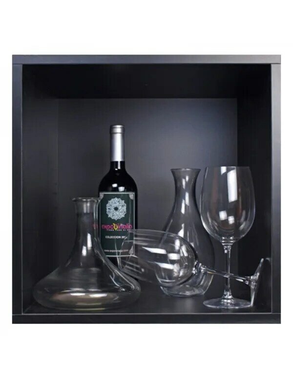 Cubo Botellero combinable en color Negro con puerta para accesorios del vino o Decantadores 42 x 42 x 42 cm