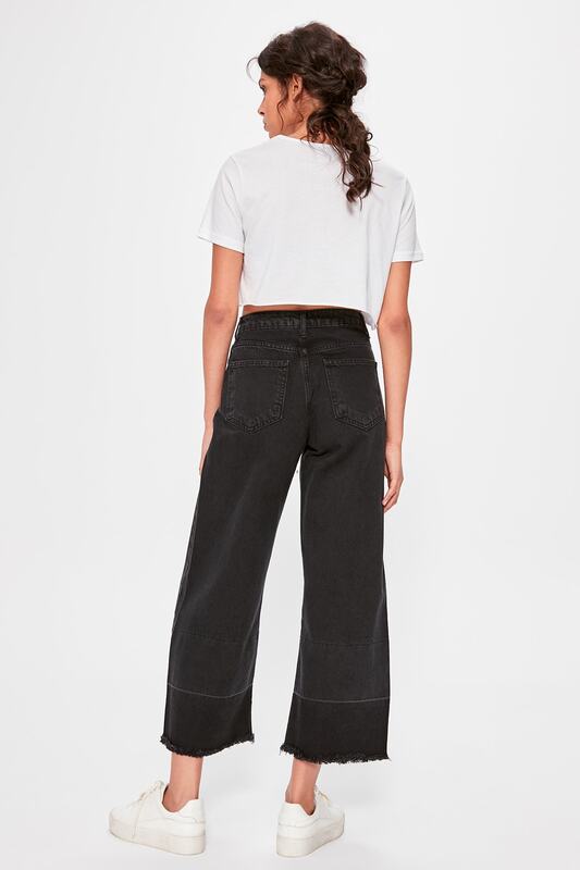 Trendsensual calças jeans largas com bloco de cores, cor preta