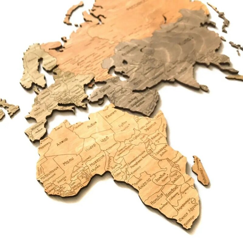 Карта мира из дерева Русская версия украшение