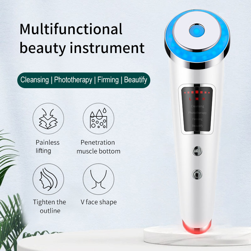Multifunctional Face Cleanser อุปกรณ์ Massager สีแดงสีฟ้า LED Phototherapy Pulsed EMS Eye Skin Care เครื่องมือ Lift Beautify