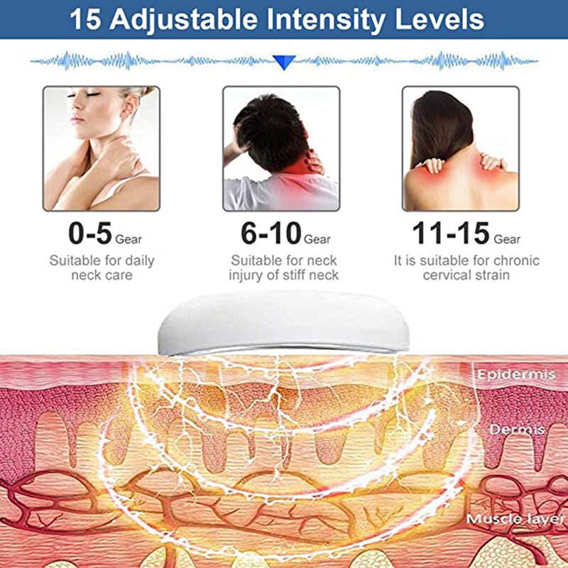 Elétrica pescoço massageador 15 intensidade sensing inteligente massagem traseira 4 modos de pulso usb recarregável cervical fisioterapia instrumento
