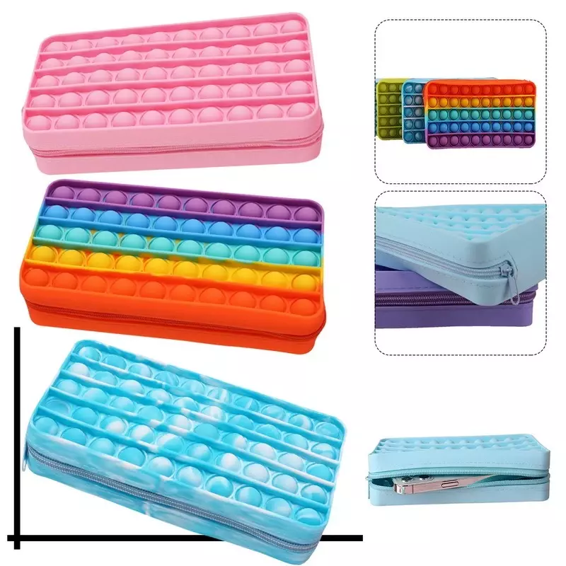 Kawaii Silicone Wallet Bags Push Its Bubble Fidget Toys Pencil Case Simpl Dimmer Antistress Toy Soft Antistress Toys For Kids