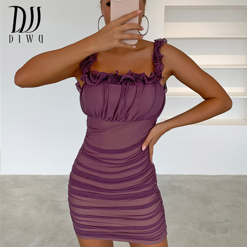 DIWU-Vestido corto con tirantes y espalda descubierta para mujer, minivestido elegante de estilo celebridad, vestido de verano con malla y volantes, 2022