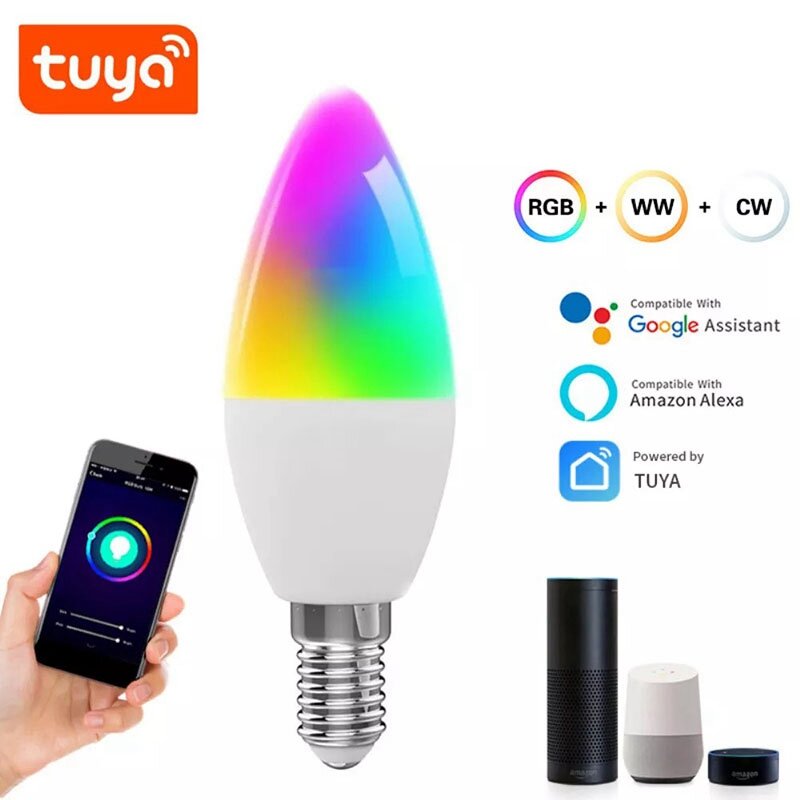 Ampoule LED E14 Wifi, AC 100-265V 5W, variable, fonctionne avec TUYA Google Assistant, pour maison connectée, 4/2/1 pièces