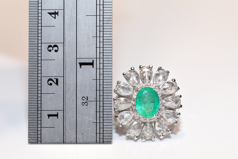 Perfekte Neue Original 14k Gold Natürliche Diamant Und Kissen Smaragd Dekoriert Ziemlich Starke Ring