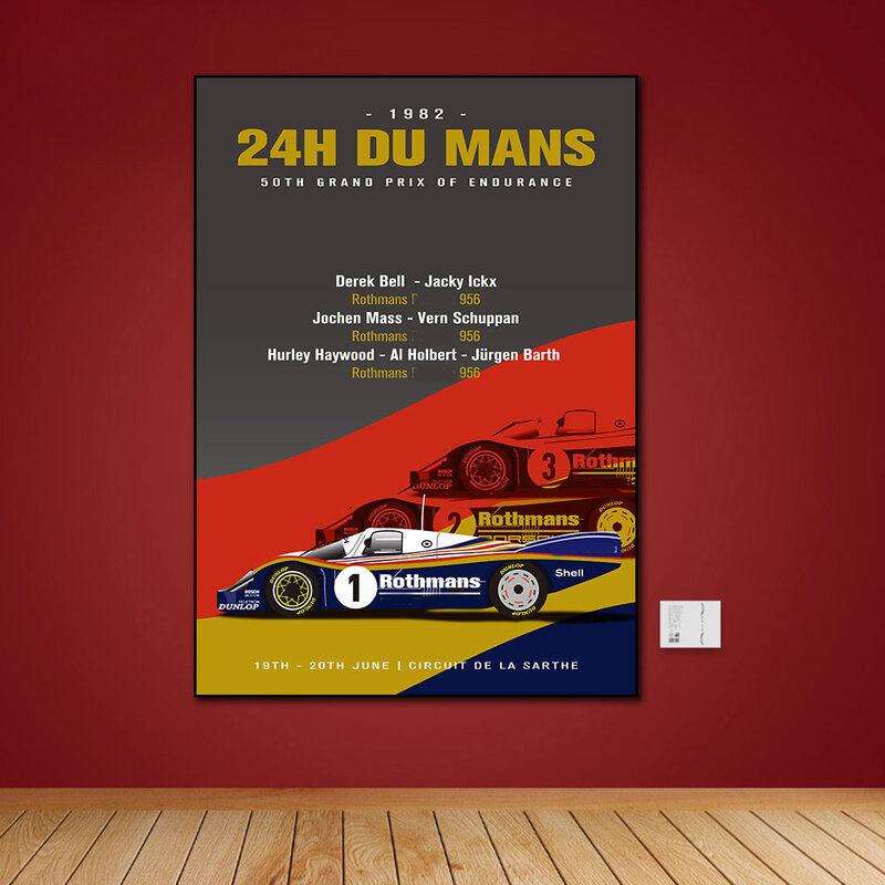 Affiche de voiture de course classique du Mans 24 h, peinture sur toile, décor de maison, tableau d'art mural pour salon sans cadre