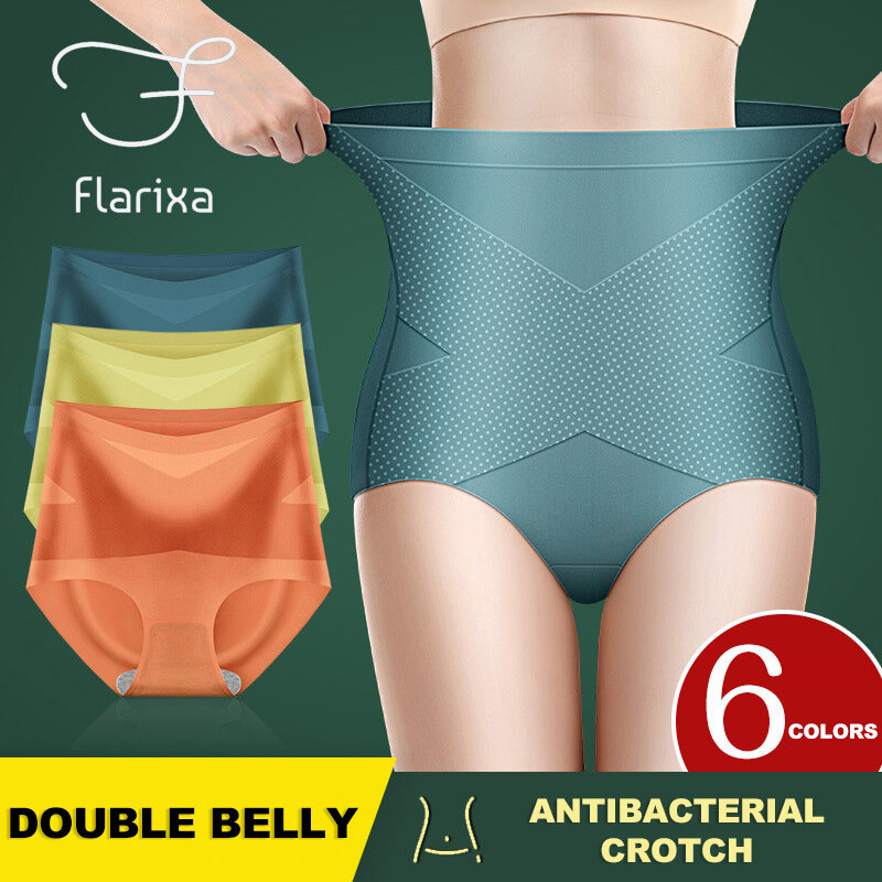 Flarixa 2022 Ice Silk Seamless Panties High Waist Flat Belly Women's Panties Strong Body Shaping Pants 3D Hip Lift Briefs L-XXL