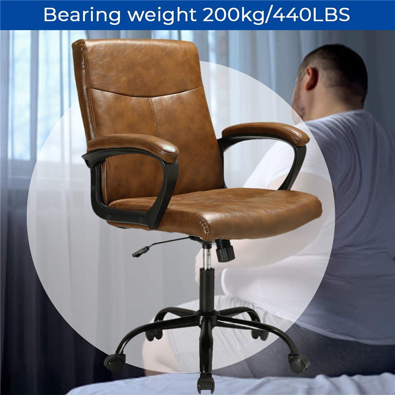 Silla de oficina ergonómica de cuero PU, sillón ejecutivo Vintage ajustable con reposabrazos