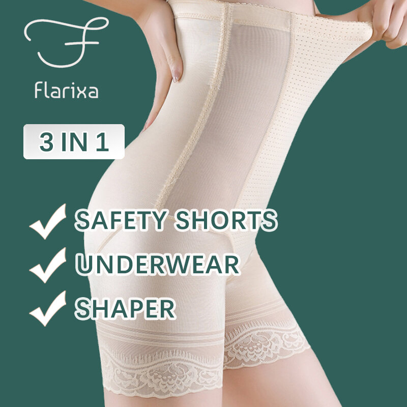 Flarixa-pantalones cortos de seguridad 3 en 1 para mujer, ropa interior moldeadora de cintura alta, bragas planas para el vientre, elasticidad sin costuras