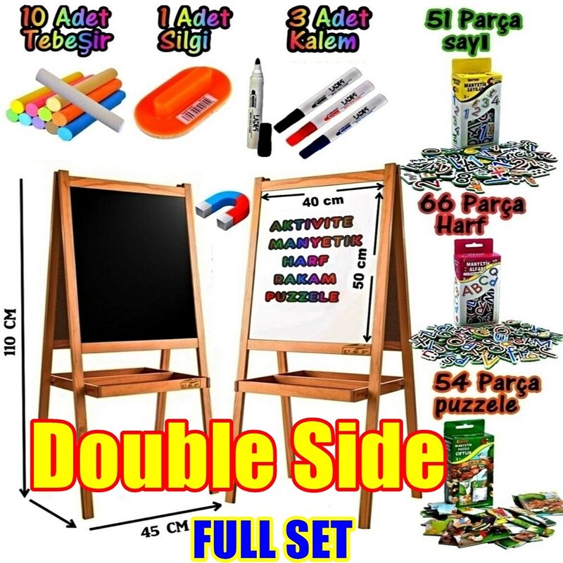 Wooden Double Side Portable Blackboard Easel Magnetic Chalkboard Stand Bracket Sketchpad Kids Writing Letters Numbers Puzzles