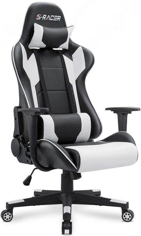 Chaise de bureau ergonomique en cuir à dossier haut pour Gaming et ordinateur, siège de course, pivotant et réglable