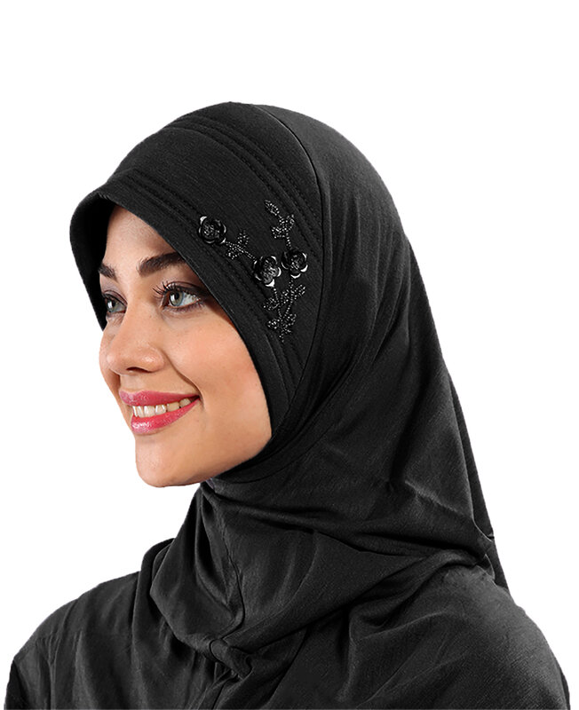 2022 neue Mode Bambus Plug & Verwenden Bead Bereit Made Turban Hijab Motorhaube Schal Krebs Kappe Spezielle Frauen Produkt Baskenmütze bandana Schal Muslimischen Chemo Alle Saison Rippe Perle Gebet Kopf