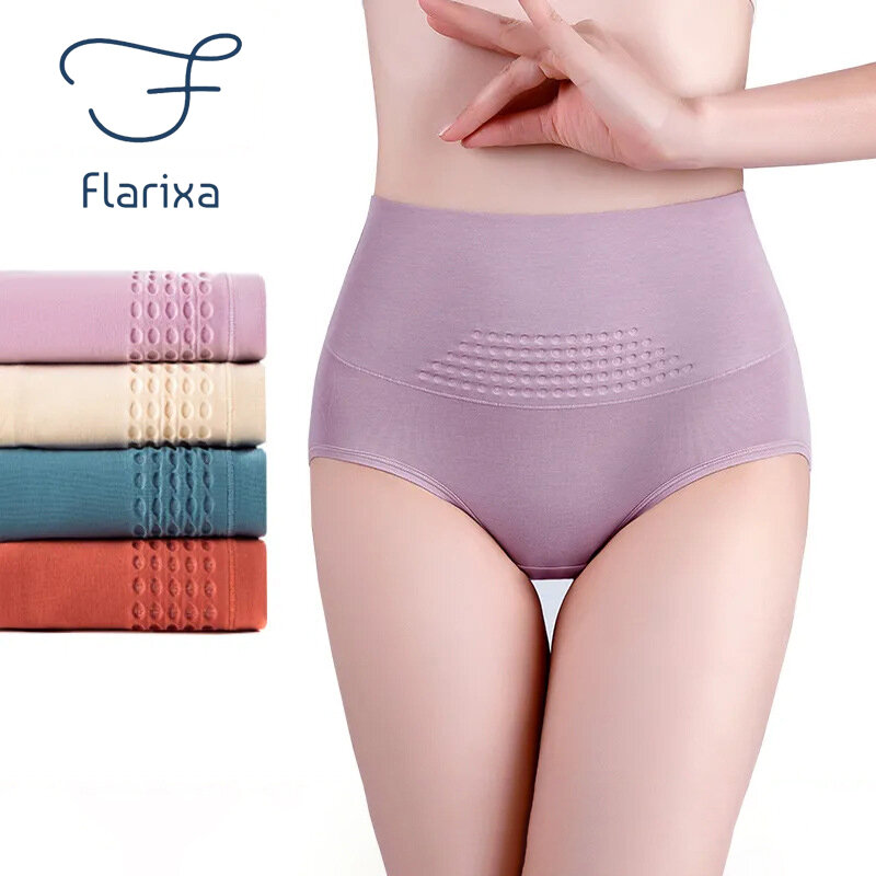 Flarixa 3D 벌집 마사지 따뜻한 궁전 월경 팬티 코튼 이음새가없는 여자의 내복 높은 허리 복부 플러스 크기 적요