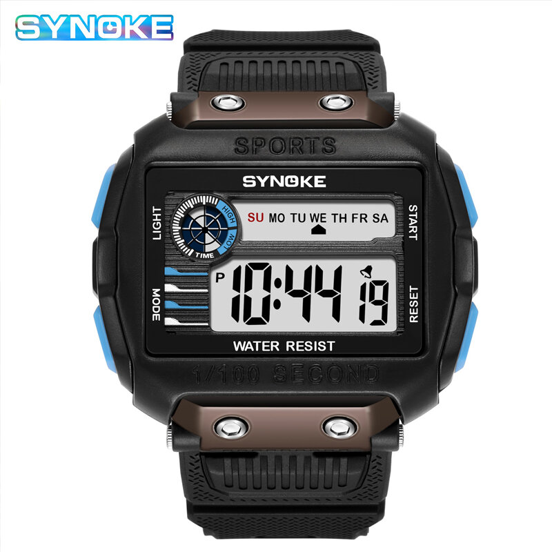 Synoke relógios digitais dos homens de luxo quadrado grande dial relógio esporte masculino 50m à prova dwaterproof água led relógio eletrônico militar relógio de pulso masculino