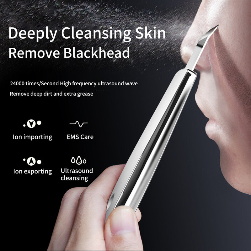 LED Red Blue Light Ultrasonic Skin Scrubber Facial Cleansing Blackhead Remover Face Cleaner Exfoliator Skin Care Lift Instrument