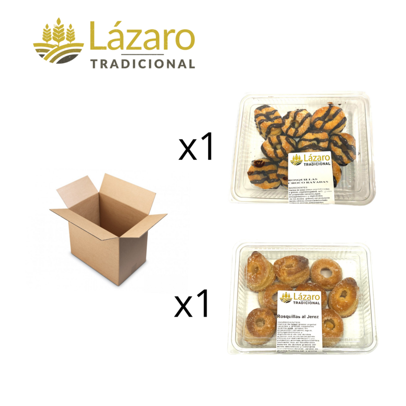 Lázaro Pack Surtido 2 Blister Rosquillas Al Jerez. 600 g, 1 rosquillas Jerez originales 300g y 1 de Rosquillas Jerez chocolate.