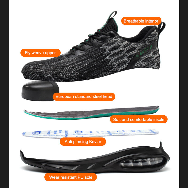 Sepatu Kerja Pria Berbantalan Udara Sepatu Bot Keselamatan untuk Pria Sepatu Kerja Ringan Sejuk Sneakers Keamanan Ujung Besi Pria 2022