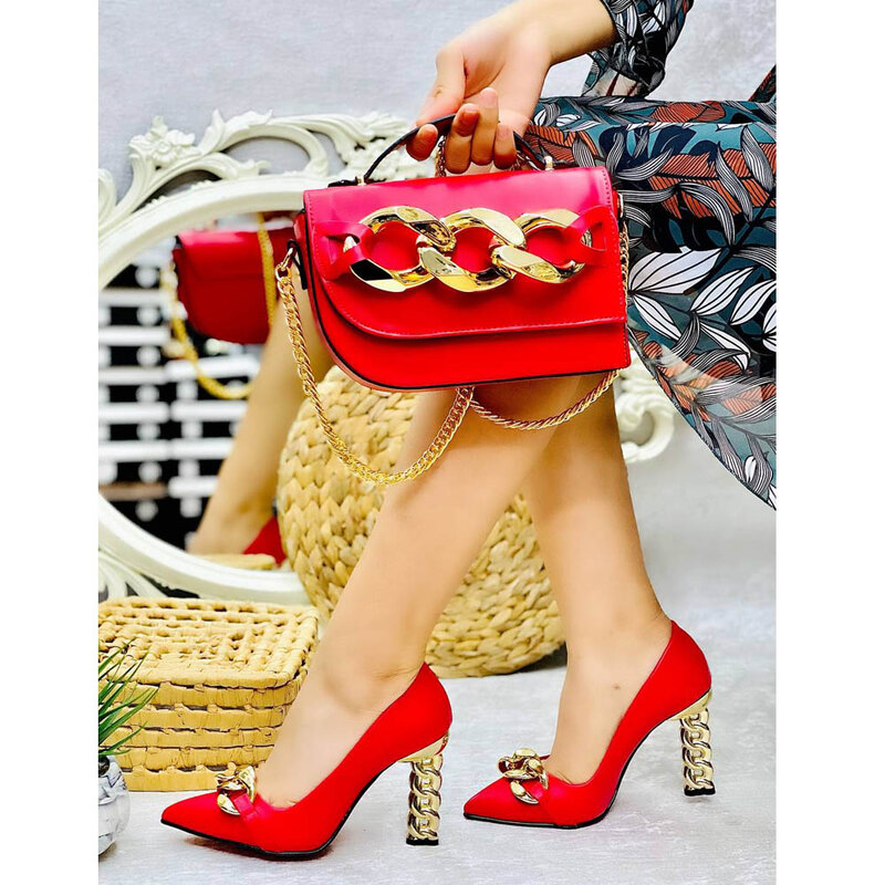 المرأة الأحمر اللون حذاء الأحذية حقيبة مطابقة حقيبة مطابقة مجموعة النعال الزفاف الأفريقي نمط حقيبة يد حقائب للنساء الفاخرة مصمم h